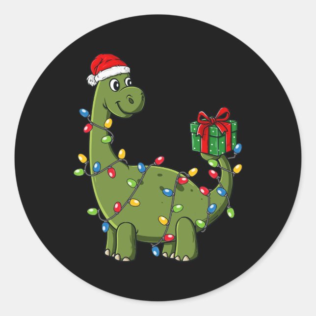 Christmas Dinosaur With Lights Fun Boys Kids Xmas  Classic Round Sticker (Front)