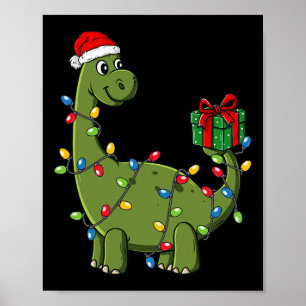 Christmas Dinosaur With Lights Fun Boys Kids Xmas  Poster