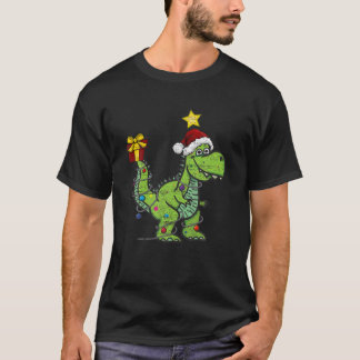 Christmas Dinosaur With Lights Funny Boys Kids Xma T-Shirt