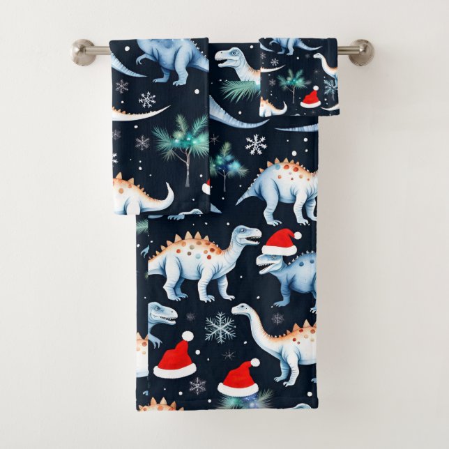 Christmas Dinosaurs  Bath Towel Set (Insitu)