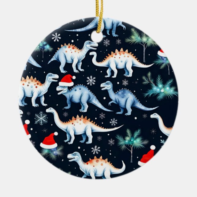 Christmas Dinosaurs Ceramic Tree Decoration (Front)