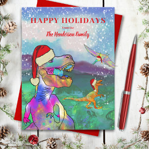Christmas Dinosaurs Happy Holidays Custom Holiday Postcard
