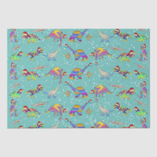 Christmas Dinosaurs in Santa Hats Tissue Paper