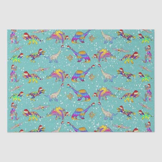 Christmas Dinosaurs in Santa Hats Tissue Paper (Front)
