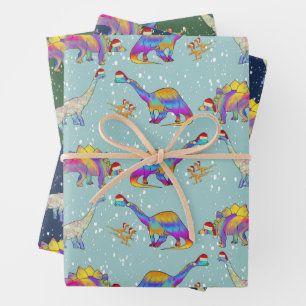 Christmas Dinosaurs in the Snow Wrapping Paper Sheet