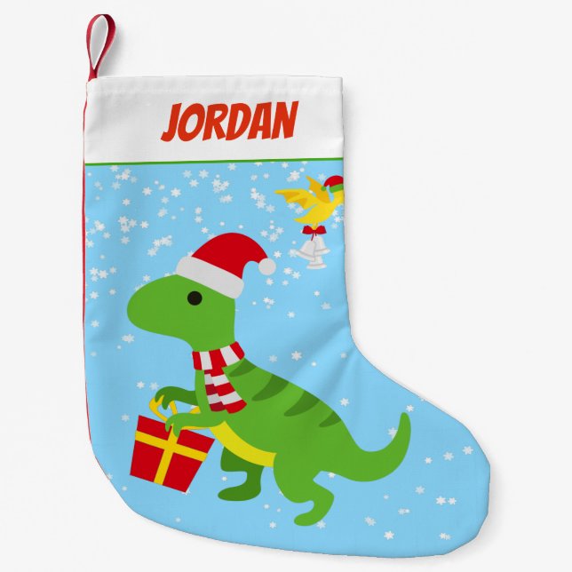 Christmas Dinosaurs Kids Small Christmas Stocking (Front)
