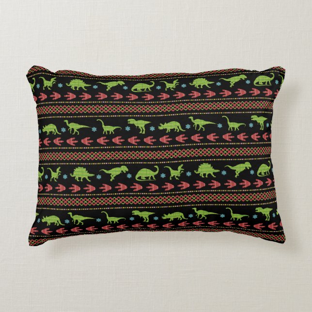 Christmas Dinosaurs Knit Embroidered Fair Isle Decorative Cushion (Front)