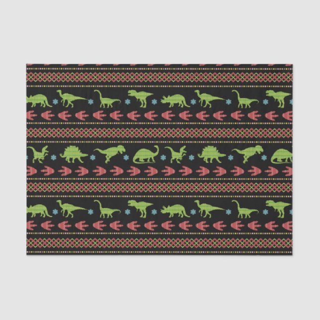 Christmas Dinosaurs Knit Embroidered Fair Isle Tissue Paper (Front)