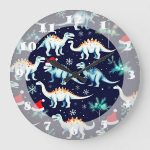 Christmas Dinosaurs  Large Clock