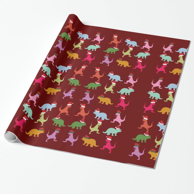 Christmas Dinosaurs Wrapping Paper (Unrolled)