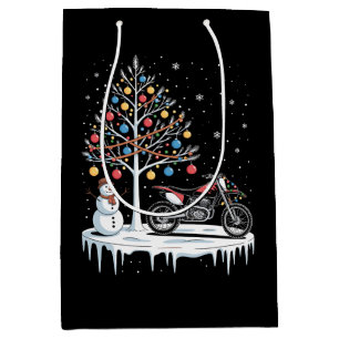 Christmas Dirt Bike Motorcycle Snowman Tree Xmas Medium Gift Bag