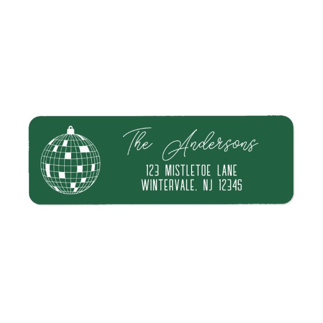 Christmas Disco Ball Green & White Return Address (Front)