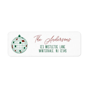 Christmas Disco Ball Green & White Return Address
