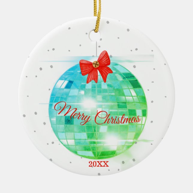 Christmas Disco Ball  Merry Fun Greeting Ceramic Tree Decoration (Front)