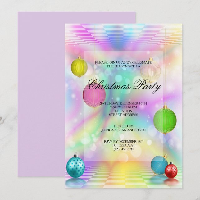Christmas Disco Baubles Christmas Party Invitation (Front/Back)