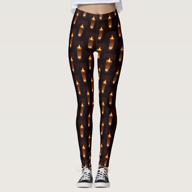 Christmas Diwali Flames Funny Candle Pattern Leggings (Front)