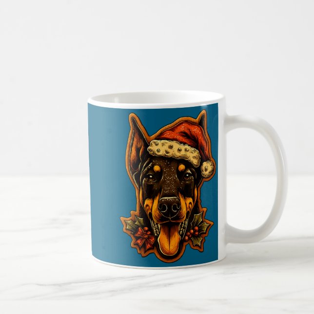 Christmas Doberman Dog With Santa Hat Gingerbread  Coffee Mug (Right)