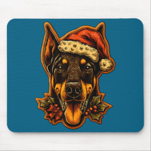 Christmas Doberman Dog With Santa Hat Gingerbread Mouse Mat