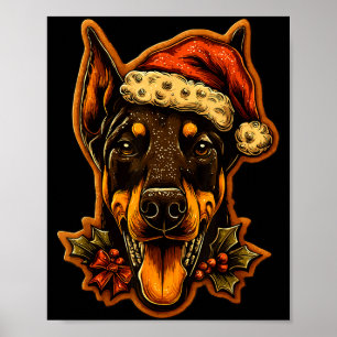 Christmas Doberman Dog With Santa Hat Gingerbread  Poster