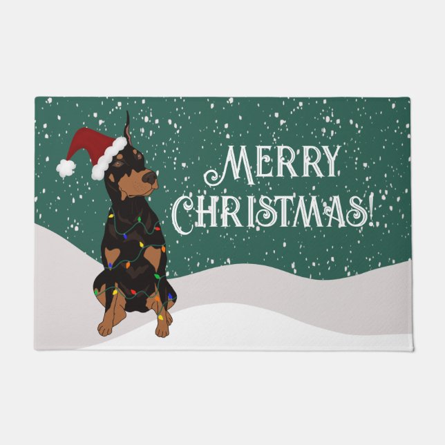 Christmas Doberman Pinscher  Doormat (Front)
