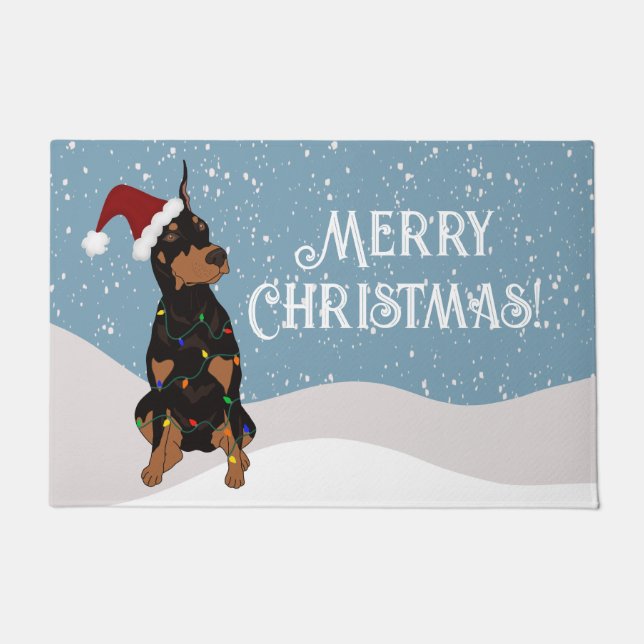 Christmas Doberman Pinscher  Doormat (Front)