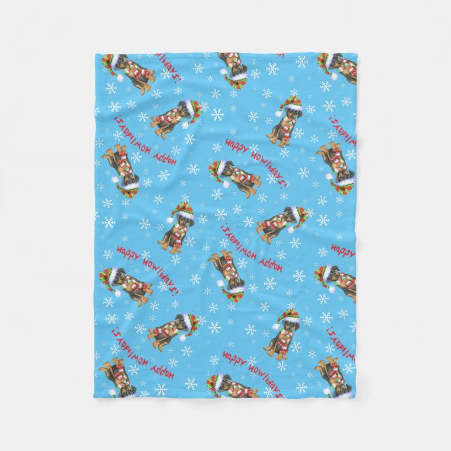 Christmas Doberman Pinscher Fleece Blanket (Front)