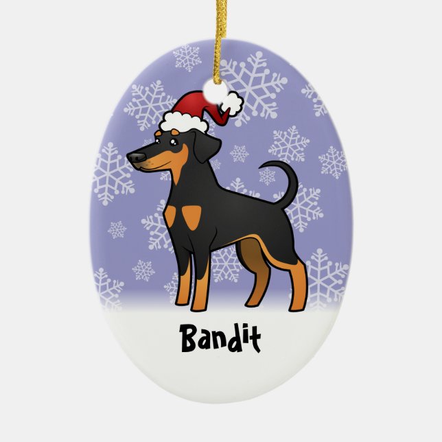 Christmas Doberman Pinscher (floppy ears) Ceramic Tree Decoration (Front)