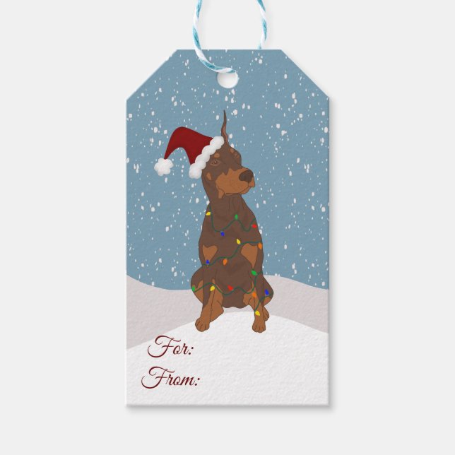 Christmas Doberman Pinscher Gift Tags (Front)