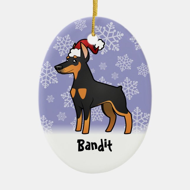 Christmas Doberman Pinscher (pointy ears) Ceramic Tree Decoration (Front)