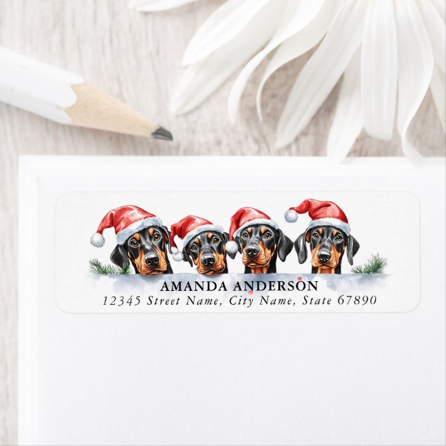 Christmas Doberman Pinscher Return Address Labels (Insitu)