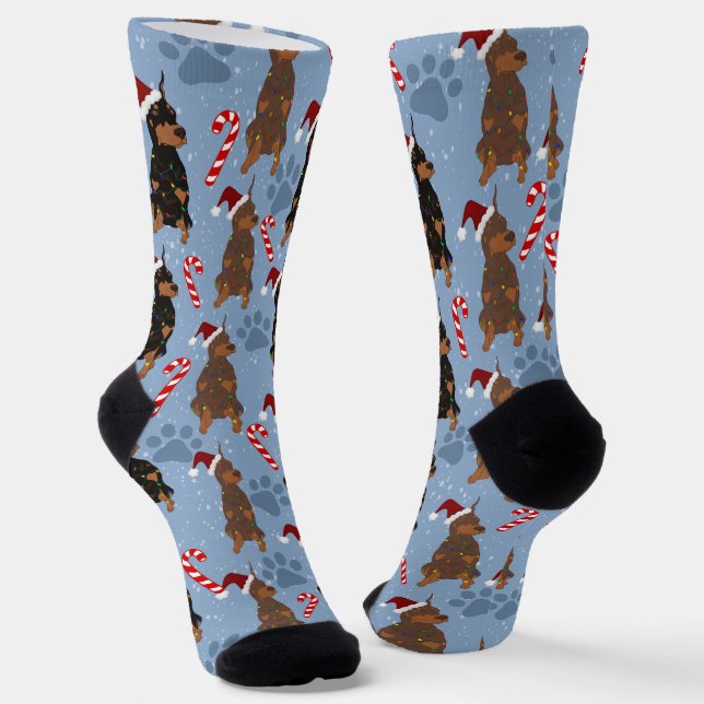 Christmas Doberman Pinscher Socks (Angled)