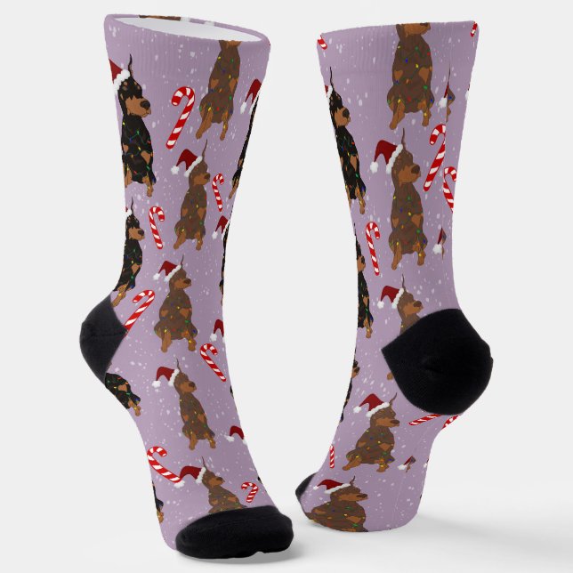 Christmas Doberman Pinscher Socks (Angled)