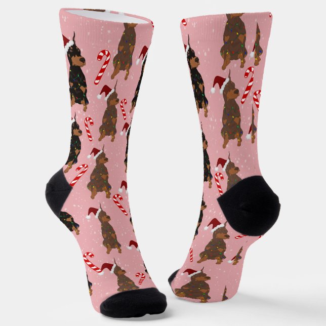 Christmas Doberman Pinscher Socks (Angled)