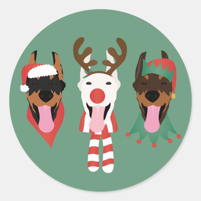 Christmas Dobermann Dogs Classic Round Sticker (Front)