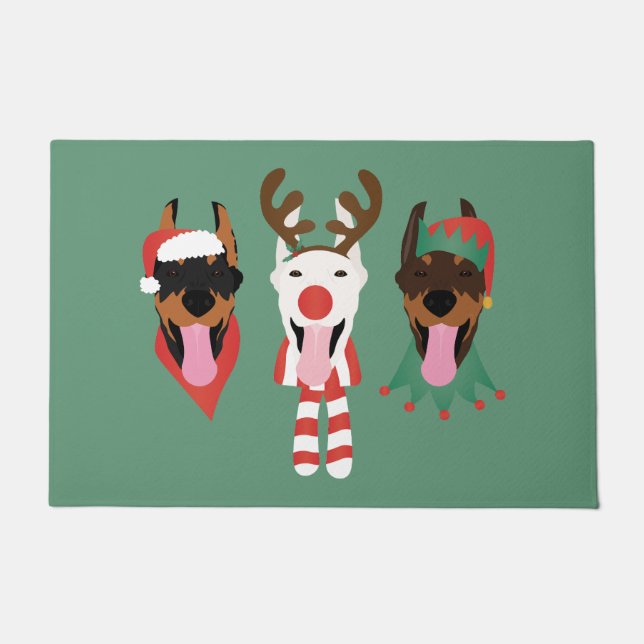 Christmas Dobermann Dogs Doormat (Front)