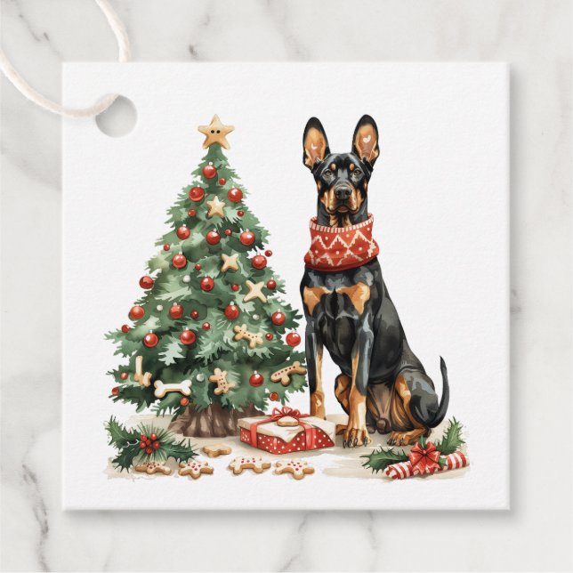 Christmas Dobermann Dogs Favour Tags (Front)