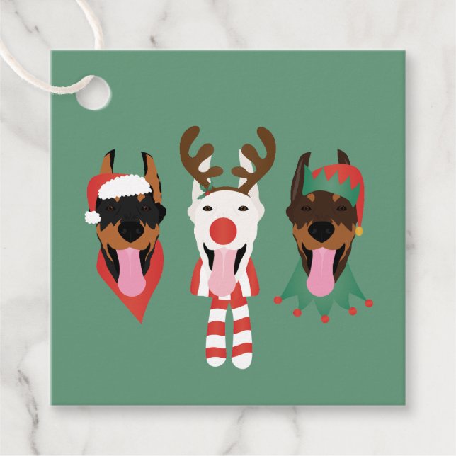 Christmas Dobermann Dogs Favour Tags (Front)