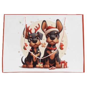 Christmas Dobermann Dogs Large Gift Bag