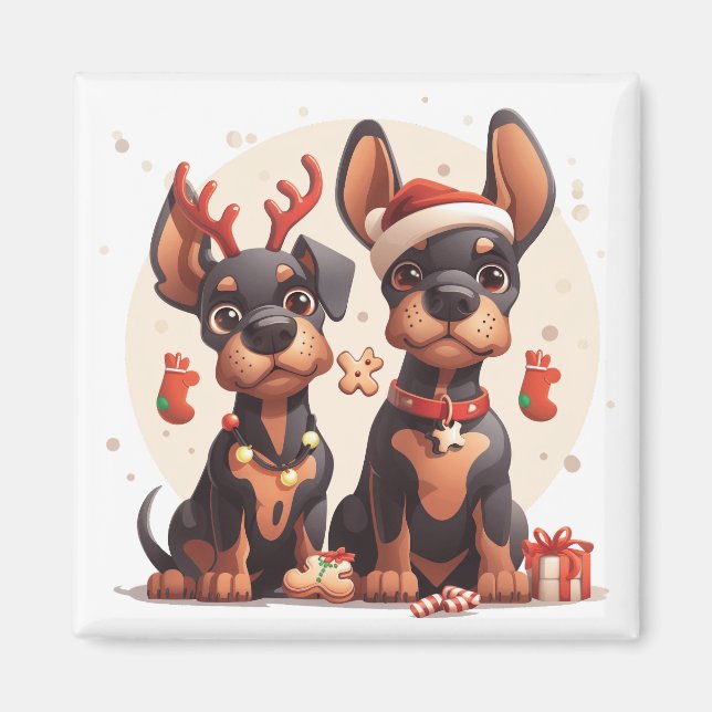 Christmas Dobermann Dogs Magnet (Front)