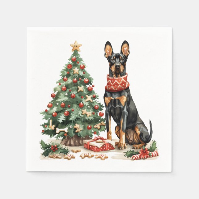 Christmas Dobermann Dogs Napkin (Front)