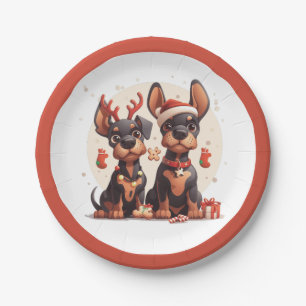 Christmas Dobermann Dogs Paper Plate