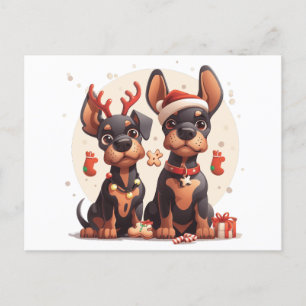 Christmas Dobermann Dogs Postcard