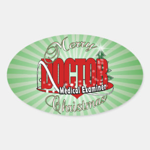CHRISTMAS DOCTOR MEDICAL EXAMINER OVAL STICKER