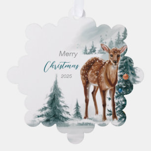 Christmas Doe in a Cold Forest Tree Decoration Card