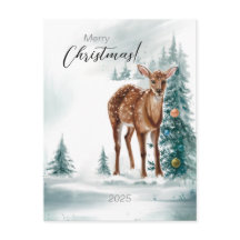Christmas Doe in the Forest in Watercolor