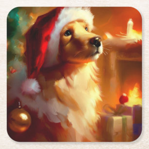 Christmas Dog 1 Square Paper Coaster