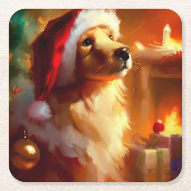 Christmas Dog 1 Square Paper Coaster (Front)