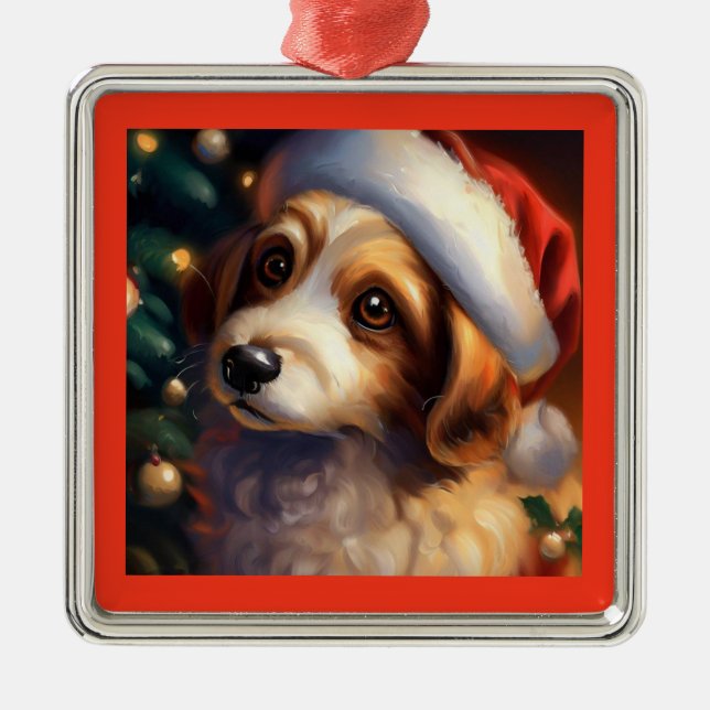 Christmas Dog 2 Metal Tree Decoration (Front)