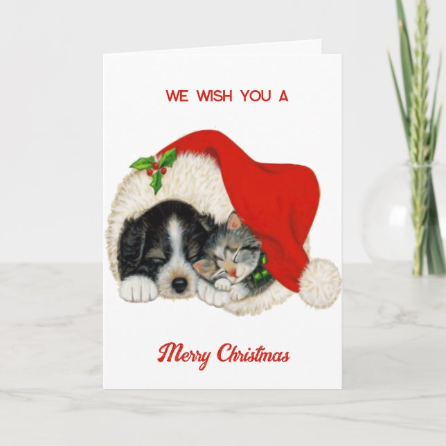 Christmas Dog And Cat Card (Front)
