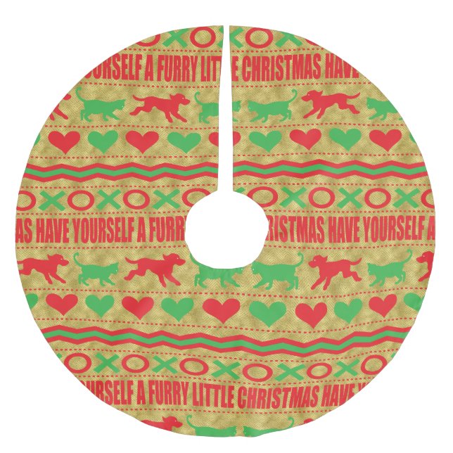 Christmas Dog and Cat Furries Brushed Polyester Tree Skirt (Front)